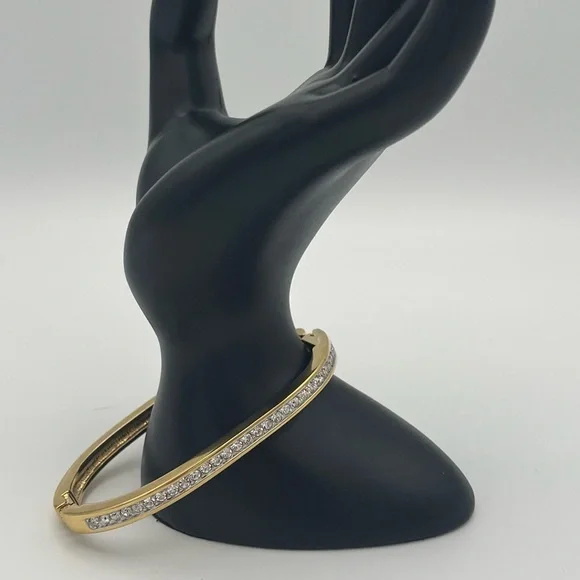 Swarovski Signed Gold-Tone Hinged Crystal Bracelet - Picture 2 of 8